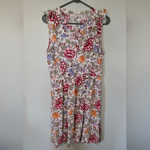 Loft Spring Floral Cap Sleeve Dress Size Medium - Picture 1 of 6